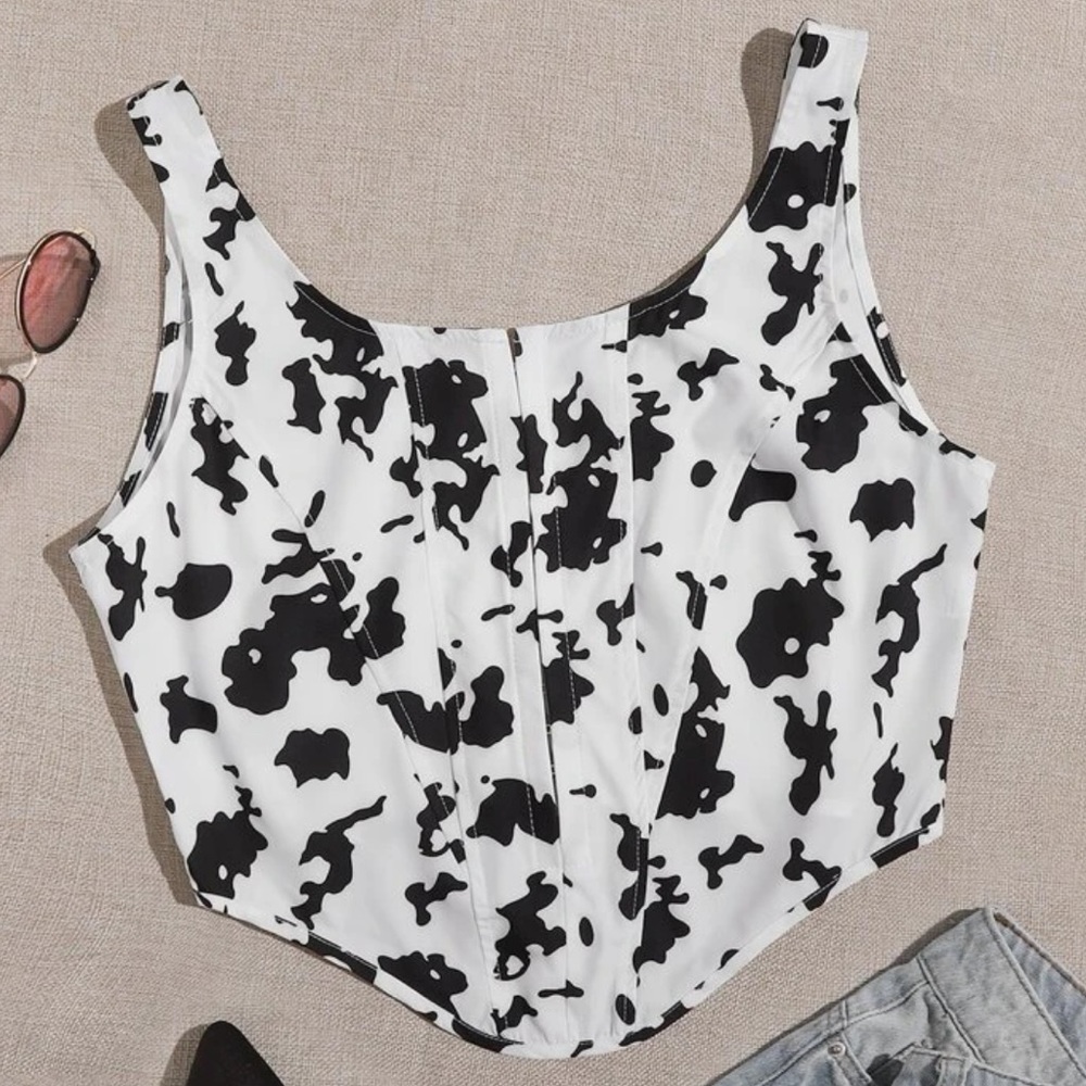 Plus Allover Print Asymmetrical Hem Tank Top